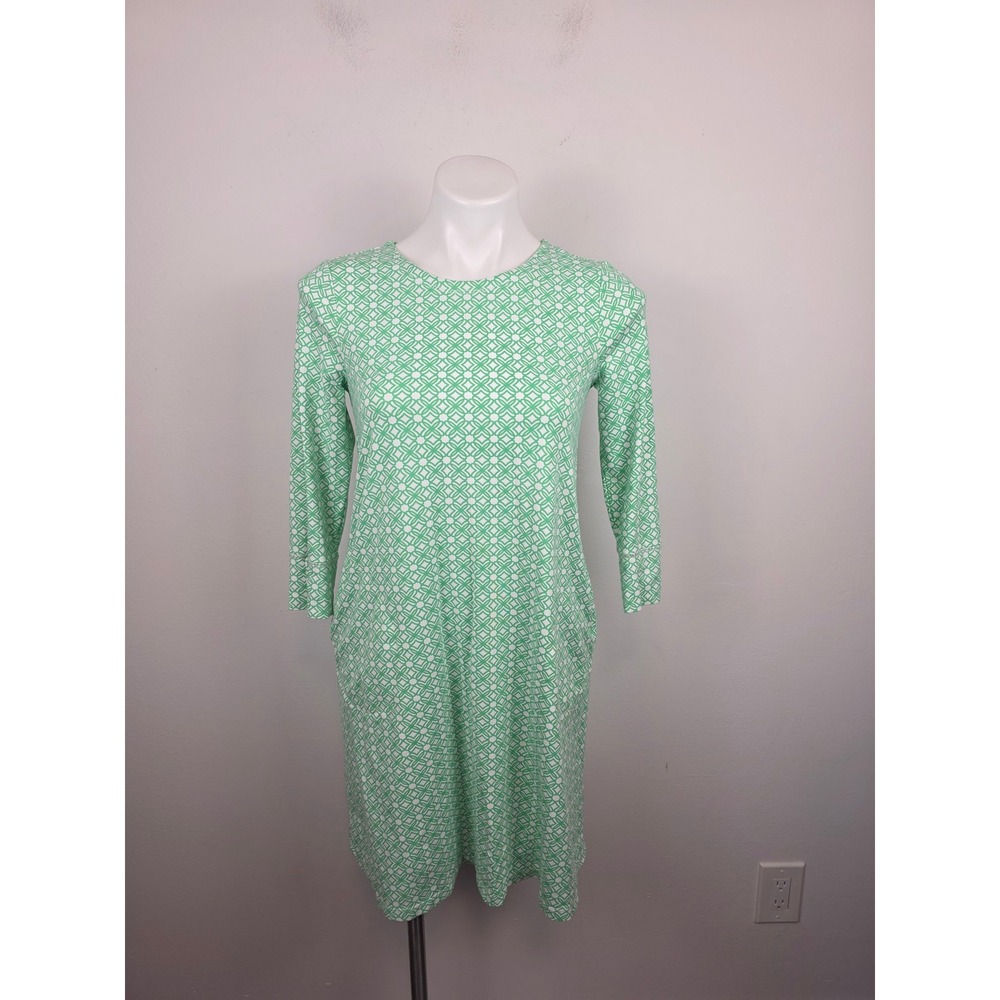 Lilly Pulitzer ChillyLilly Green White Geometric Shift Dress 3/4 Sleeve XS